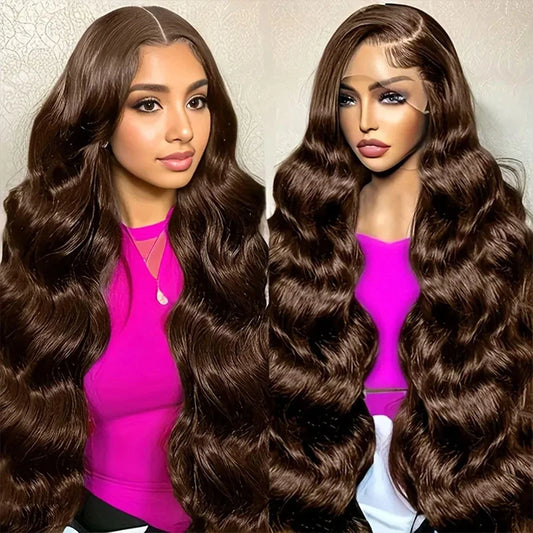 Chocolate Brown Transparent Lace Front Colored Wig 40 Inch Body Wave 13x6 and 13X4 HD Frontal Lace 100% Human Hair Wig For Women
