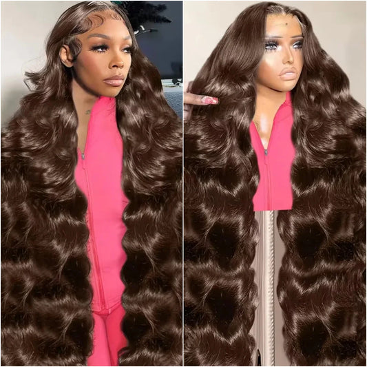 220 Density Body Wave Chocolate Brown 100% Human Hair Wig 13x4 HD Lace Frontal Wig 13x6 Transparent Lace Frontal #4 Colored Wig
