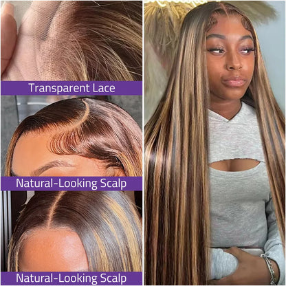 220 Density 4/27 Highlight Straight Wig 13x6 HD Lace Wig 100% Brazilian Human Hair 13x4 Transparent Lace Honey Blonde Color Wigs