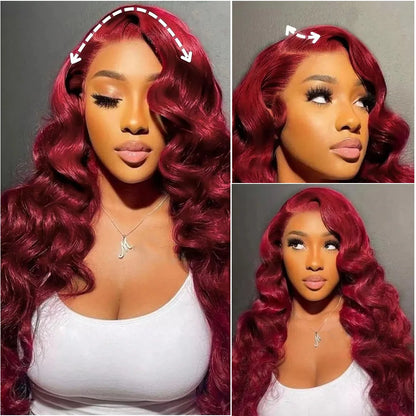 99J Burgundy 13x4 HD Frontal Lace Body Wave Wig 13x6 Transparent Lace Frontal 220Density Wig 100% Brazilian Human Hair For Women