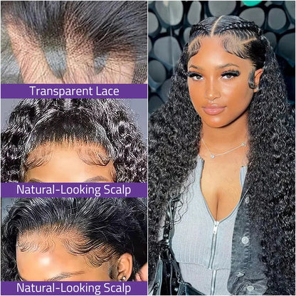 Deep Wave Natural Dark Wig On Sale 13x6 HD Lace Wig 5x5 Glueless Lace Wave Curly Wig 38 Inch 360 Full Lace 100% Human Hair Wig