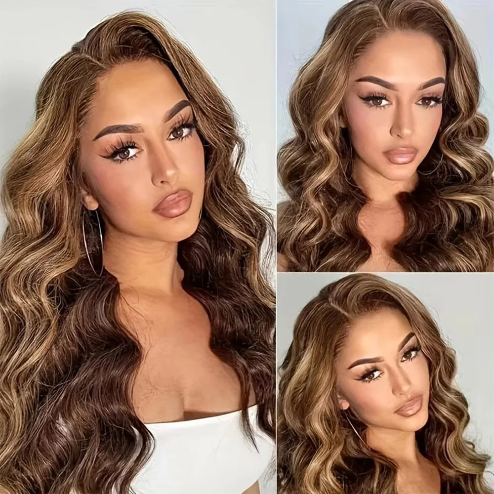 4/27 Body Wave Lace Front Wig 13x6 HD Transparent Lace 13x4 Highlight Lace Wig Human Hair Honey Blonde 200% Density For Woman.