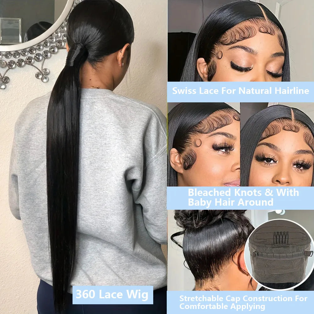 360 Full Lace Wig Straight Human Hair 250 Density 13x6 HD Transparent Lace Frontal Human Hair Wig Glueless Pre Plucked For Women