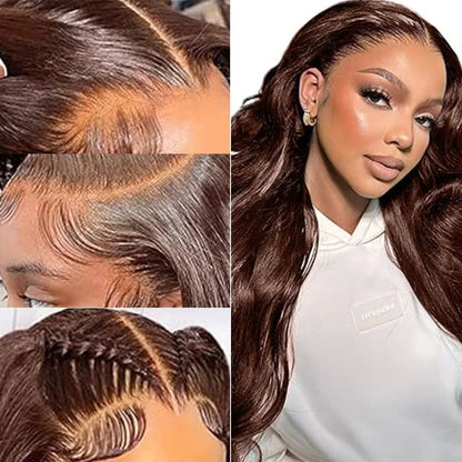 36 Inch Chocolate Brown Body Wave HD Lace Front Human Hair Wig Brazilian 13x6 Lace Frontal Wigs Preplucked for Women 200 Density