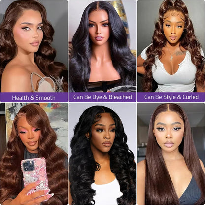 Chocolate Brown Body Wave Lace Frontal Wig 36 Inch HD Lace Wig 100%  Human Hair Wig Transparent Lace Suitable For Any Skin Color