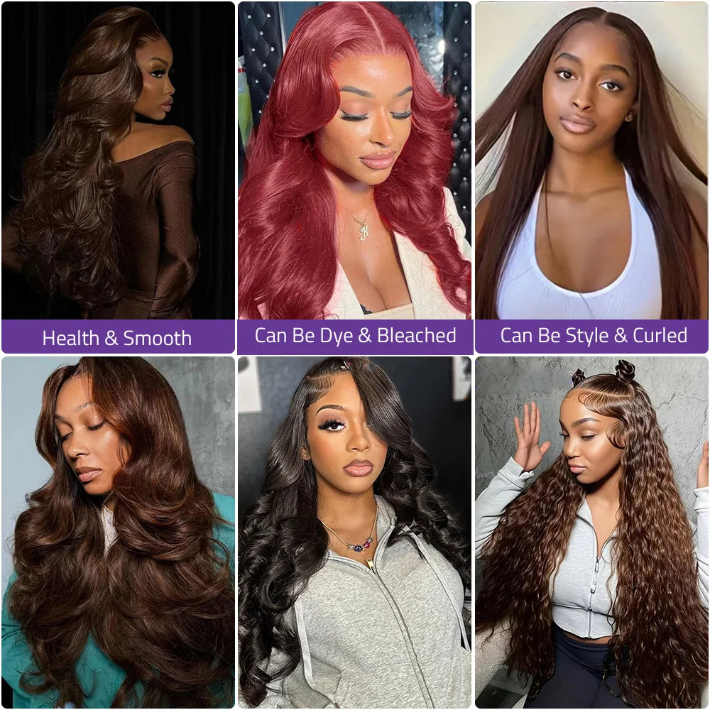 Chocolate Brown Front Lace Wig 13x6 Transparent Lace Front Wig Body Wave Colored 100%  Human Hair Wig 220 Density 13x4 Lace Wigs
