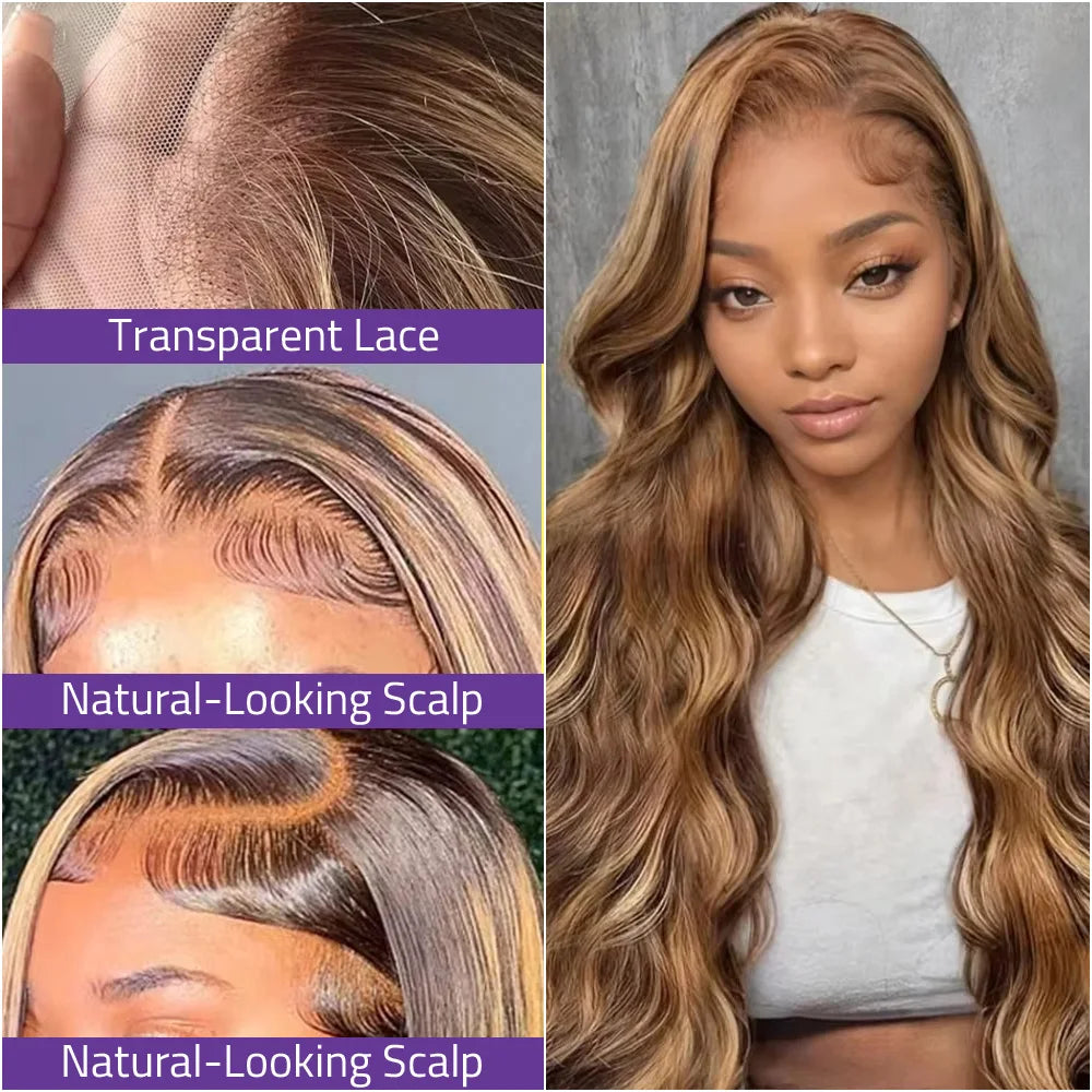 P4/27 Highlight Body Wave Lace Wigs 13x4 HD Lace Frontal Wigs 200 Density Honey Blond 13x6 Lace Front Human Hair Wigs For Women