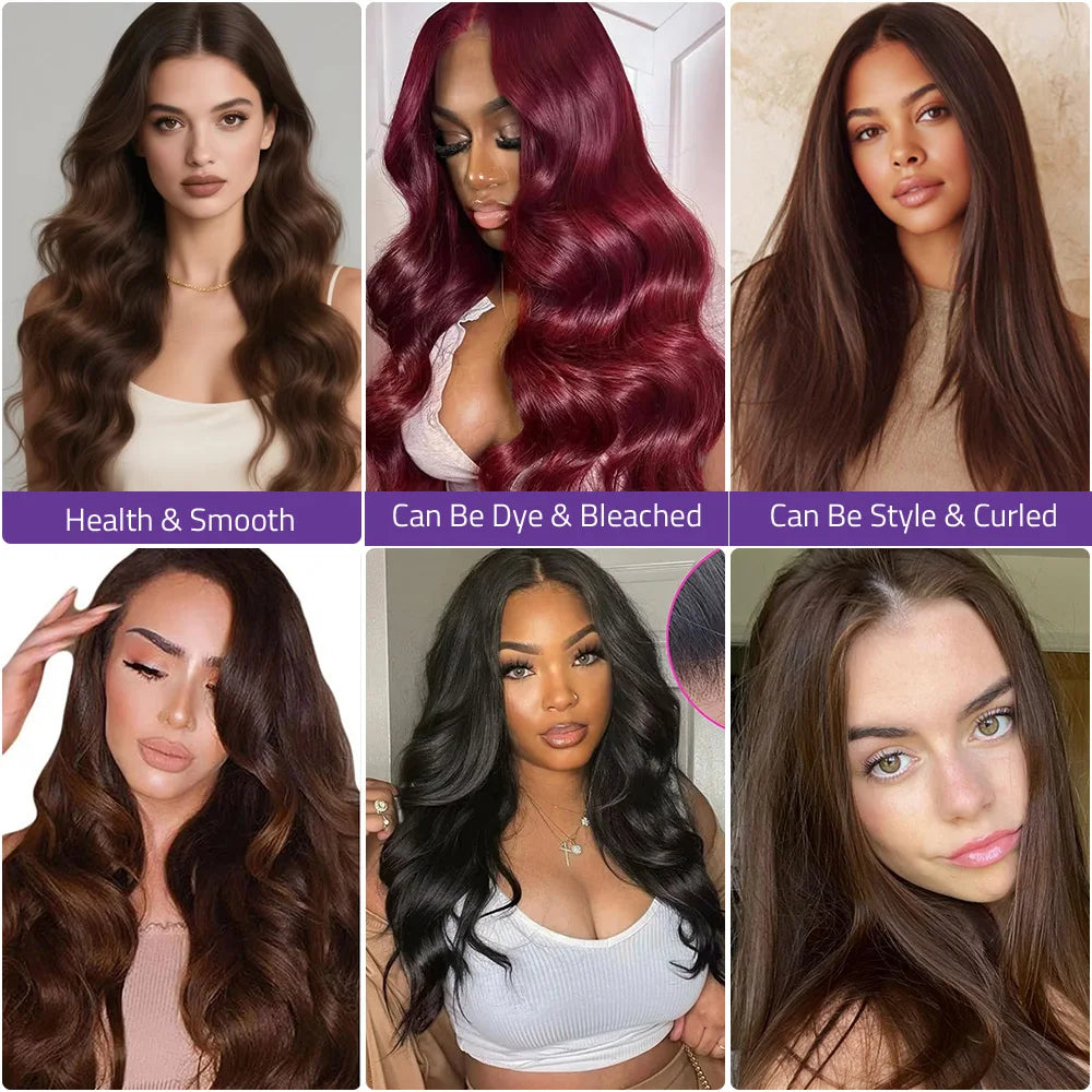 40Inch Chocolate Brown Body Wave Lace Wig 13x4 HD Lace Front Brazilian Human Hair Wig 13x6 Transparent Lace Front 200Density Wig