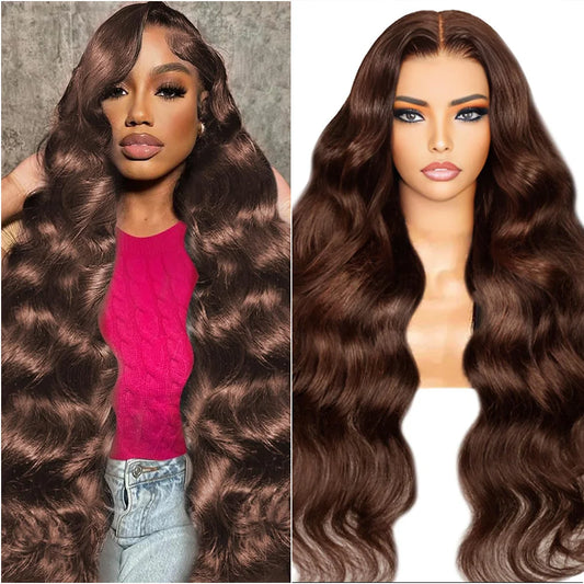200 Density Chocolate Brown 13X6 HD Trantsparent Lace Frontal Human Hair Wigs 13X4  Lace Front Wigs Body Wave For Women