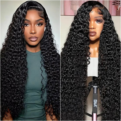 220 Density Black Deep Wave Wig 13x4 HD Lace Frontal Brazilian Human Hair Wig Curly Wave 13x6 Lace Frontal 40 Inch Wig For Women