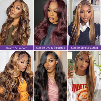 200 Density Transparent Lace Front Wig Brazilian Human Hair High light P4/27 Body Wave Color Wig For Women 13x6 Lace Frontal Wig