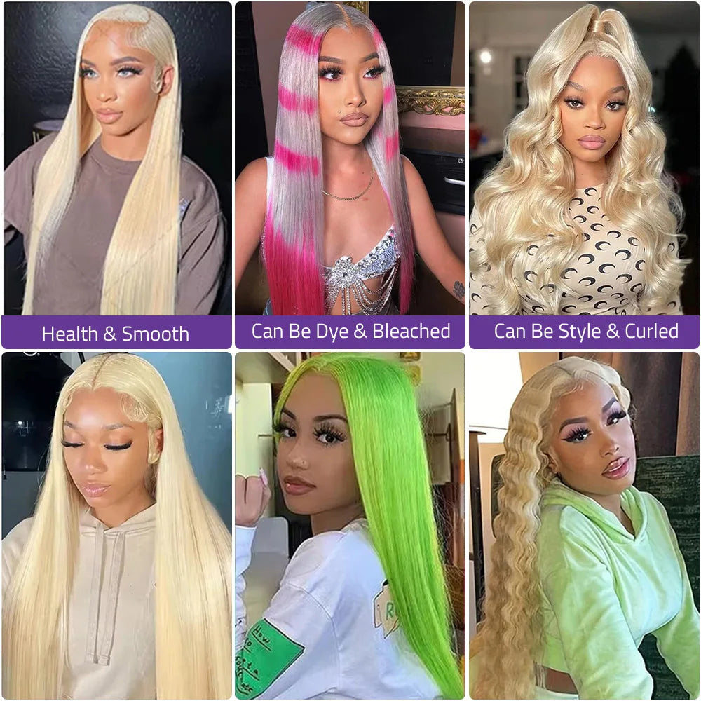 200 Density 100% Human Hair Wigs  613 Straight Lace Front Wigs 13x6 HD Transparent Lace Wigs For Women Can Be Dyed Any Color