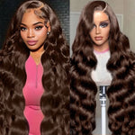 Chocolate Brown Body Wave Lace  Wigs 13x6 HD Transparent Lace Front  Wigs 100% Brazilian Human Hair Wigs 200 Density For Women.