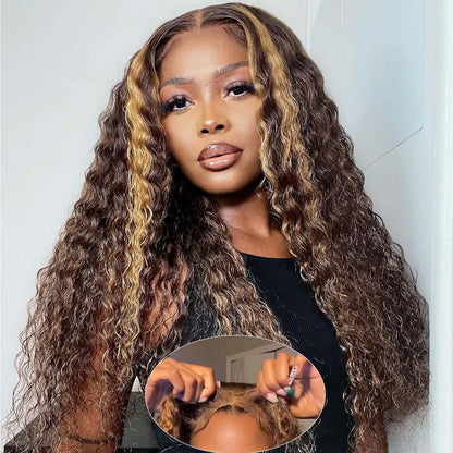 427 Bob Curly Wigs Human Hair Glueless Wear And Go Pre Plucked Pre Bleached Pre Cut Deep Wave Lace Front With 220 Density 10”