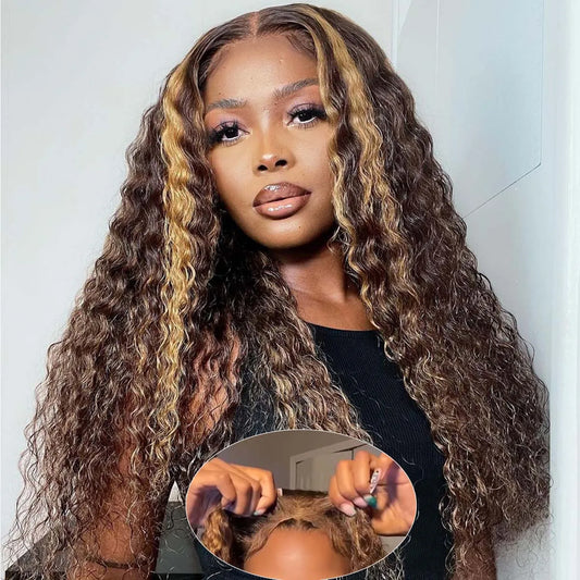 427 Bob Curly Wigs Human Hair Glueless Wear And Go Pre Plucked Pre Bleached Pre Cut Deep Wave Lace Front With 220 Density 10”