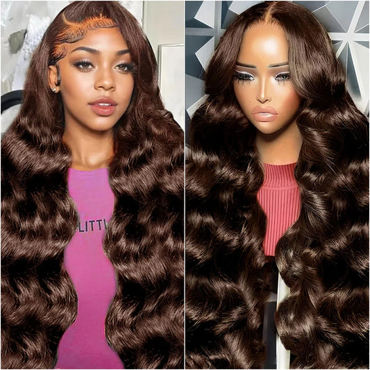 Chocolate Brown Body Wave Lace Front Wig Made from 100% Human Hair,HD Lace Frontal Wig in 13x4 13X6 Size with Preplucked Design.