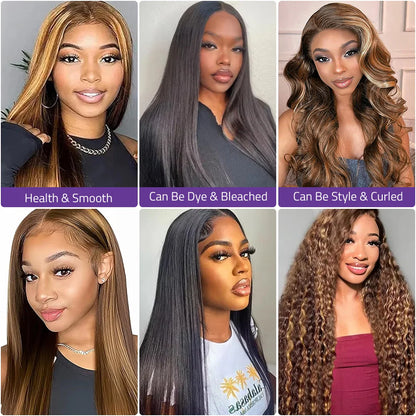220 Density 4/27 Highlight Straight Wig 13x6 HD Lace Wig 100% Brazilian Human Hair 13x4 Transparent Lace Honey Blonde Color Wigs