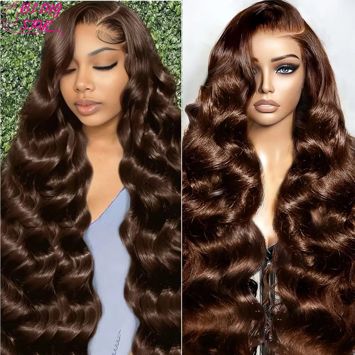 Chocolate Brown Human Hair Wig 200% Density 13X6 Body Wave Lace Front Wigs Human Hair HD Frontal Wig Pre Plucked For Black Women