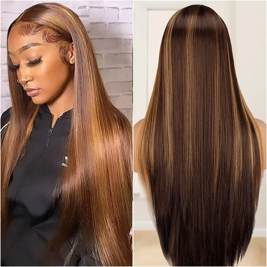 200 Density P4/27 Straight Frontal Lace Wig 13x6 HD Transparent Lace Wig 36Inch  Lace Real Brazilian Human Hair Wig For Women