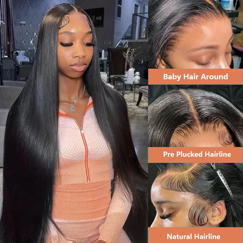 30 Inch Natural Black 360 Lace Front Straight Human Hair Wigs HD Transparant Full Lace 5X5 Glueless Wigs Human Hair Pre Plucked