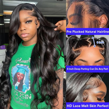 13x6 Hd Lace Frontal Wigs 220 Density 40 Inch For Black Women Pre Plucked Body Wave Human Hair Lace Frontal Wigs Nature Black