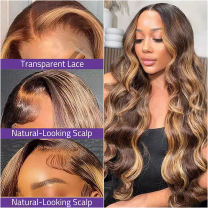 P4/27 Body Wave Highlight Lace Wig 100% Original Human Hair 13X6 HD Lace Frontal Wig 220 Density 13x4 Transparent Front Lace Wig
